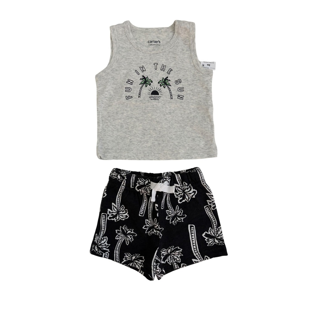 Carter's Just One You Baby Boy 3M Fun In The Sun Palm Tree Tank and Shorts Set